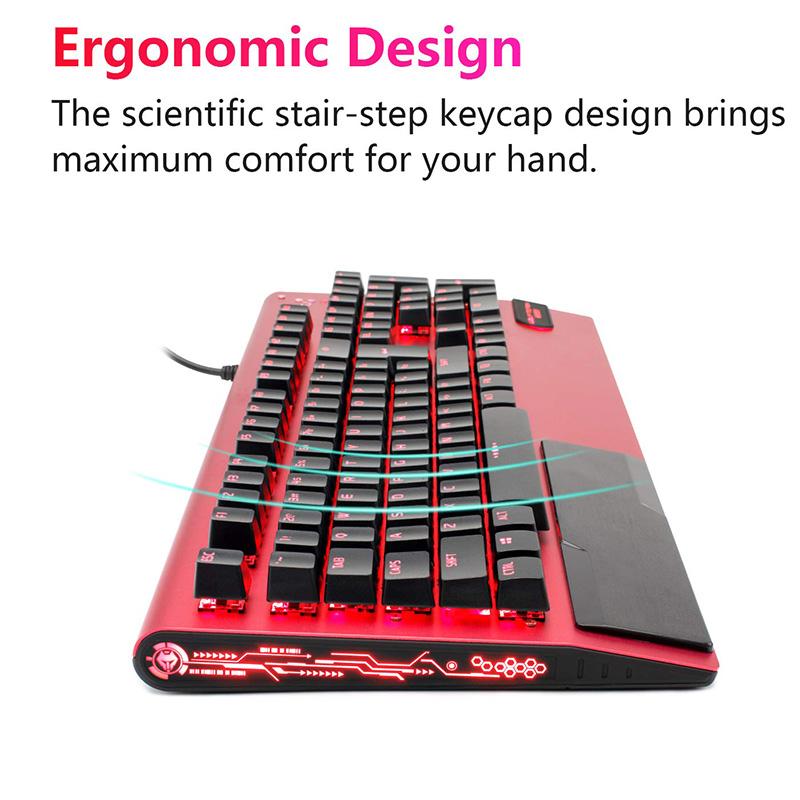 Изображение товара: Профессиональная Механическая игровая клавиатура, клавиатура со светодиодный Ной подсветкой, 104 клавиши, металлическая панель, эргономичная клавиатура, подставка для запястья для ПК, ноутбука