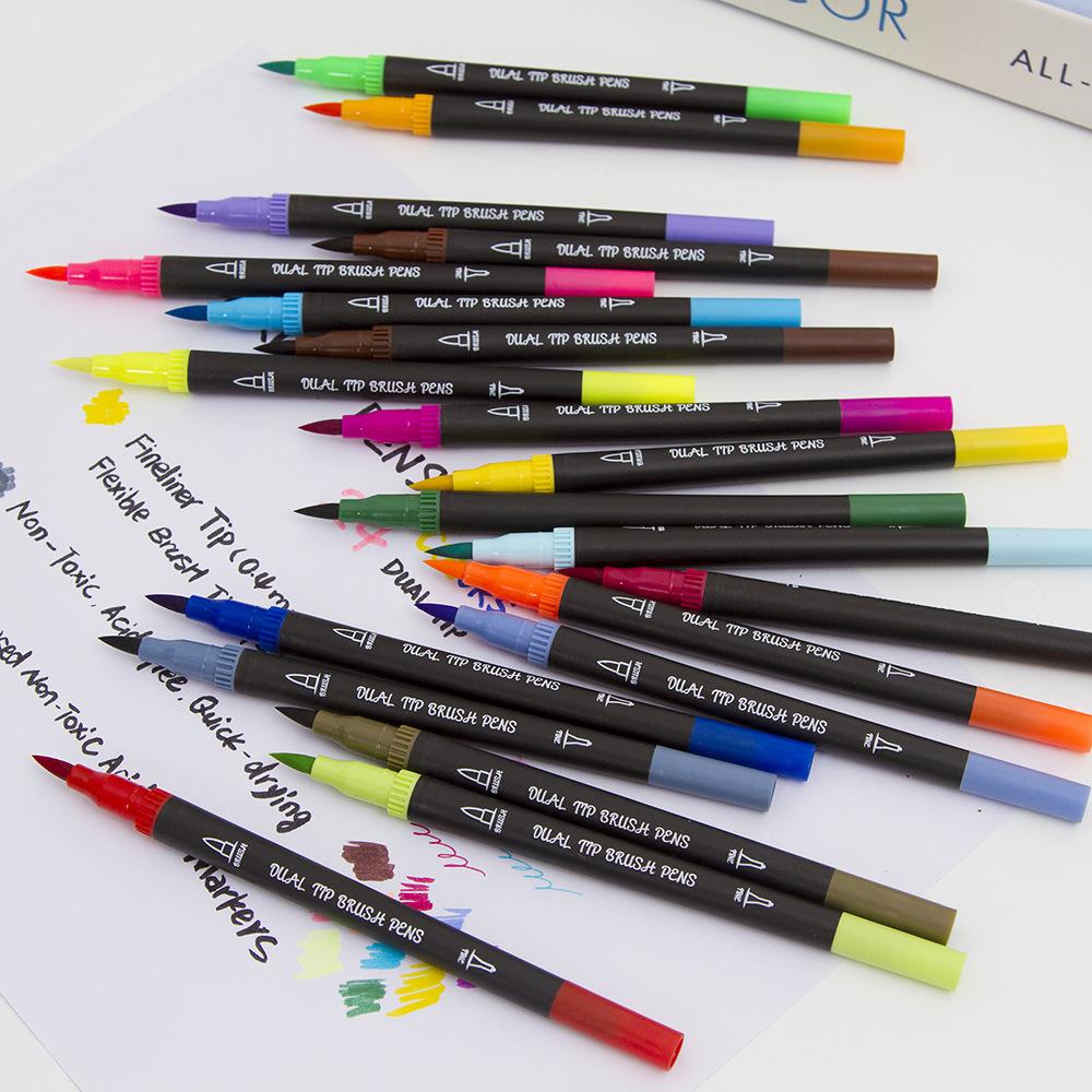 Изображение товара: 24-цветная ручка, художественная маркерная ручка, акварельная кисть, каллиграфия эскиз школьные принадлежности