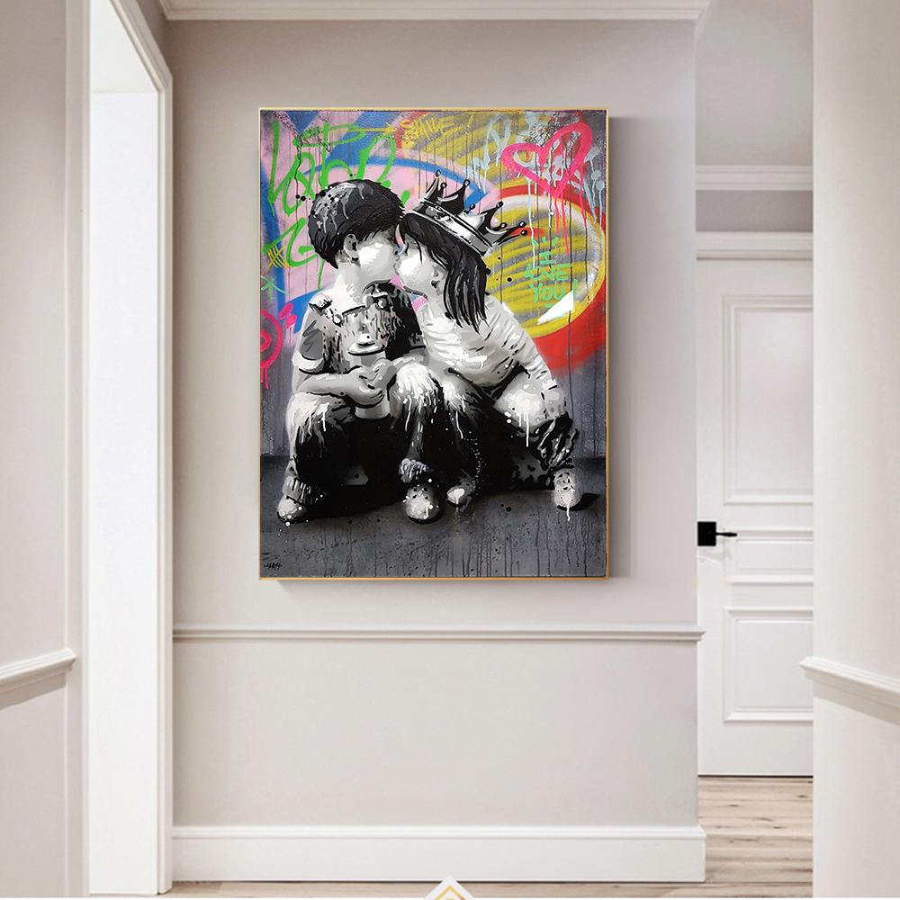 Изображение товара: Граффити с надписью Love для мальчиков и девочек поцелуй холст уличные художественные плакаты и принты настенные картины для Гостиная дома Cuadros Декор