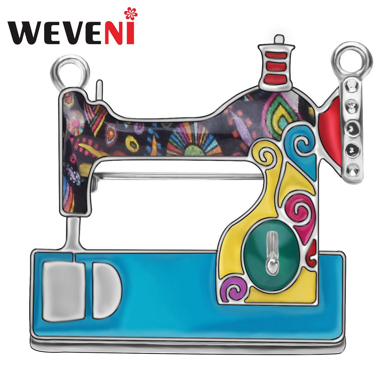 Изображение товара: WEVENI Enamel Alloy Floral Sewing Machine Brooches Aesthetic Clothes Scarf Jewelry For Women Girl Lover Party Gift Accessories