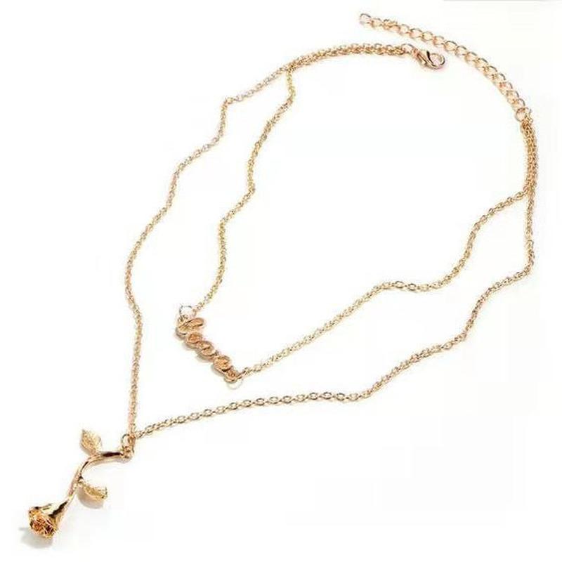 Изображение товара: HebeDeer, модное ожерелье с розами для девочек, цепочка для женщин, серебряный цвет, богемные многослойные ожерелья, ювелирные изделия