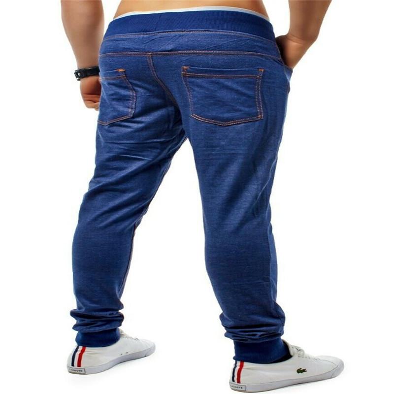 Изображение товара: Джинсы мужские однотонные хлопковые, винтажные брюки с завязкой на талии, рабочие штаны с эластичным шнурком, свободные джинсы, лето