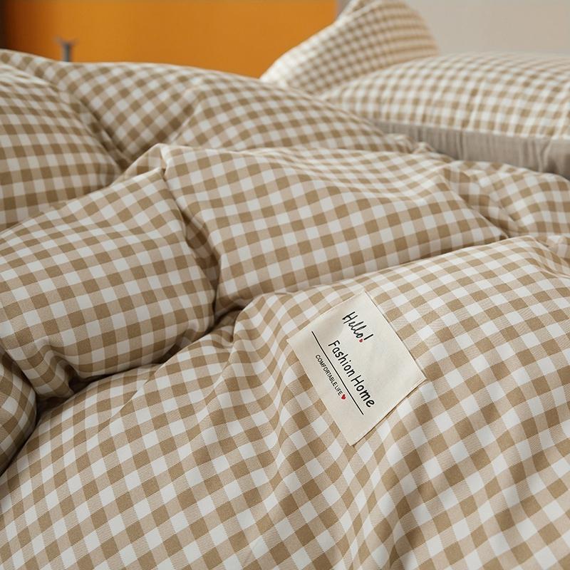 Изображение товара: Комплект постельного белья в клетку, 4 предмета, с принтом, простыня, наволочка для кровати, хлопок, пододеяльник для двуспальной кровати