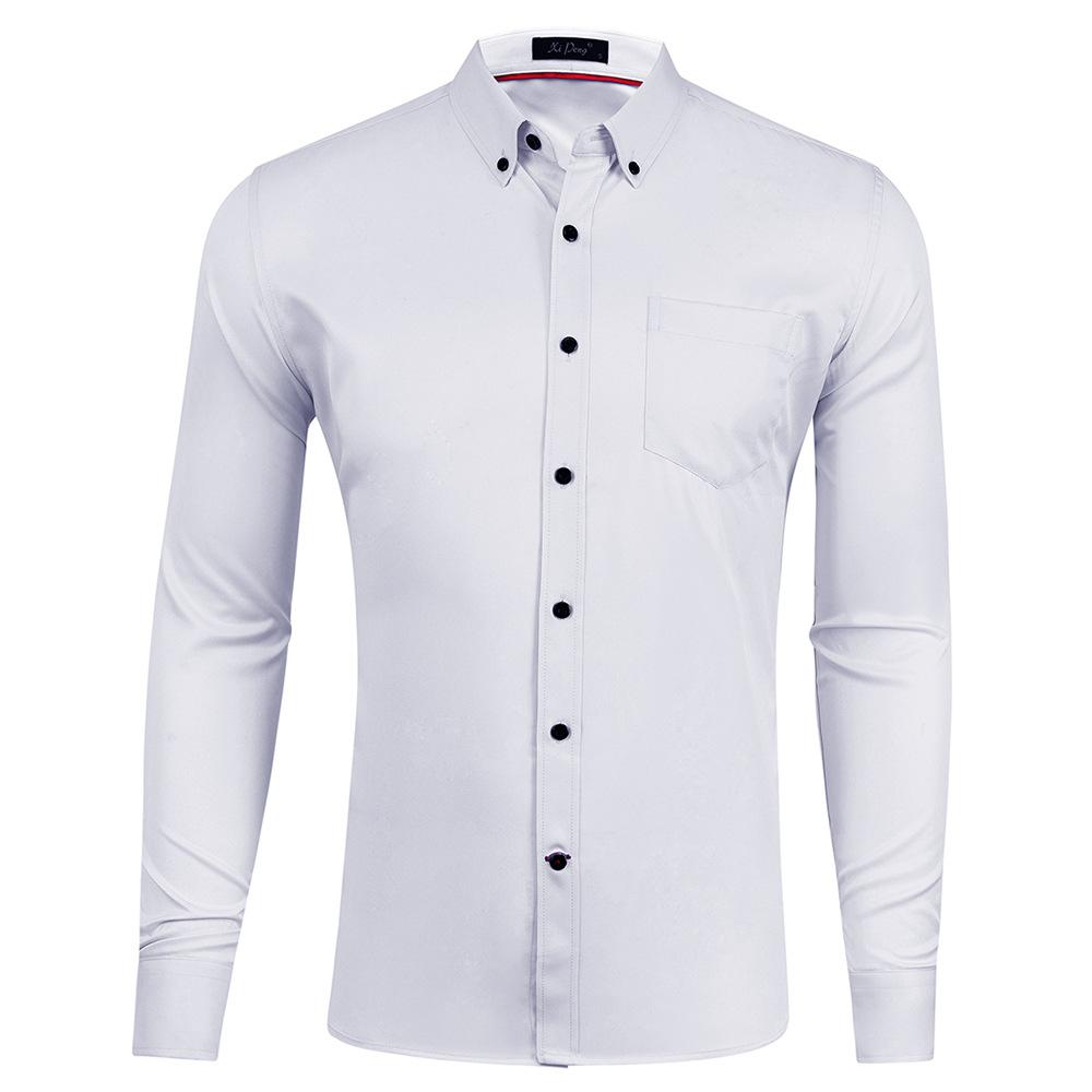 Изображение товара: Мужская Однотонная рубашка с длинным рукавом, белая классическая рубашка с отложным воротником, американский размер