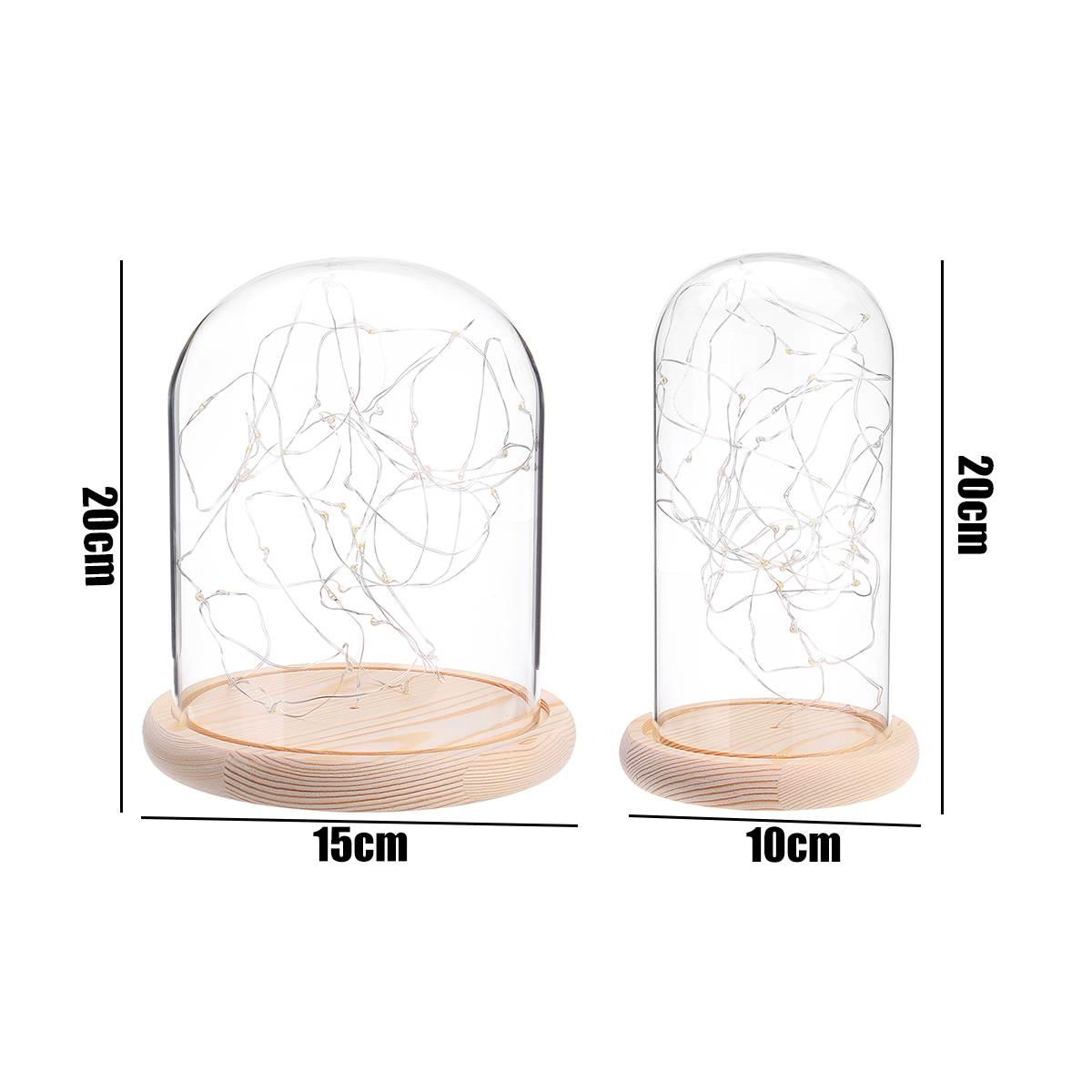 Изображение товара: Стеклянная купольная баночка-колокольчик с деревянным основанием, гирлянда из 20 светодиодный, домашний декор, настольный ночник для спальни, рождественский подарок