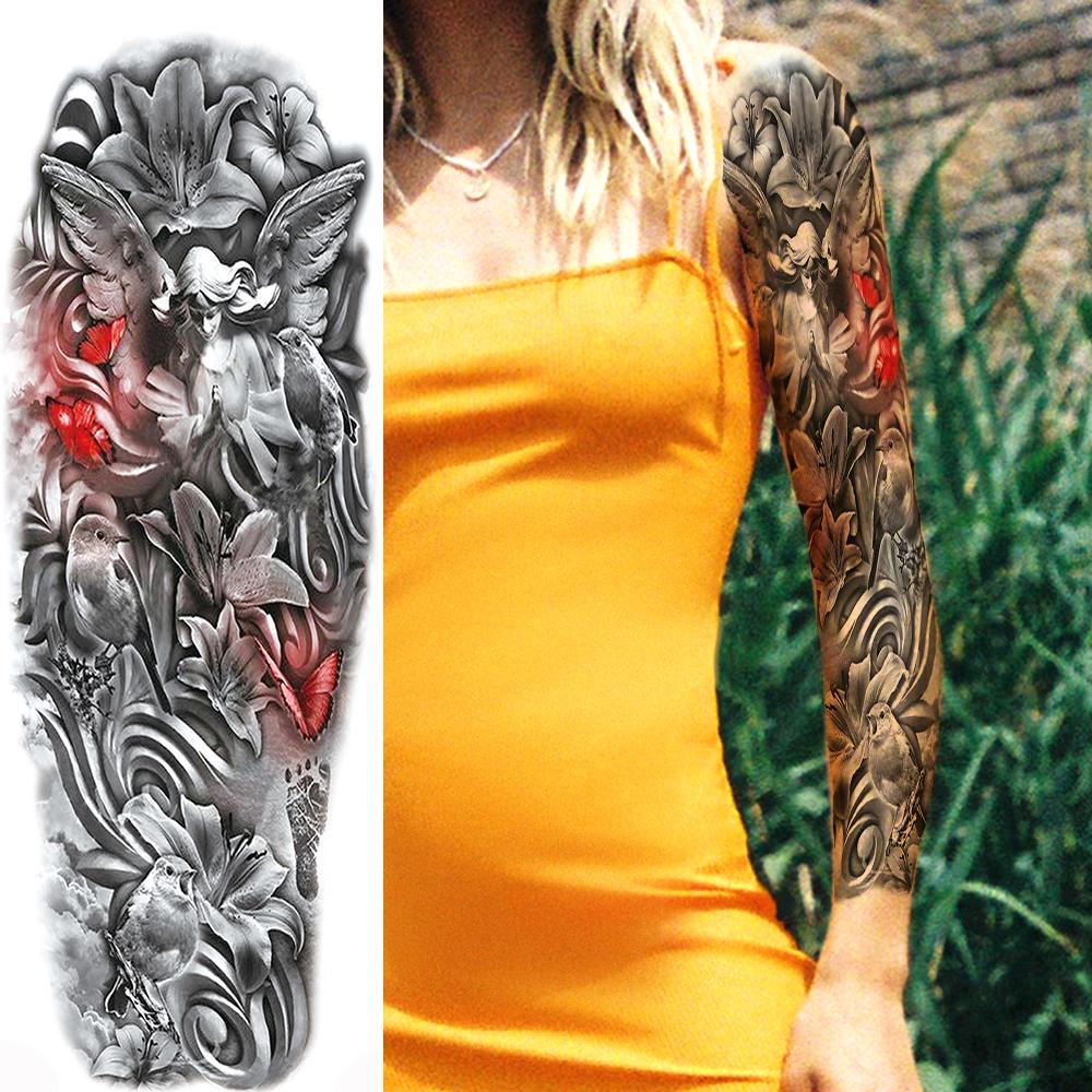 Изображение товара: Sexy God Nun Girl Temporary Tattoos Sleeves For Women Lady Large Angel Lily Rose Fake Tattoo Full Arm Body Art Tatoos Paper