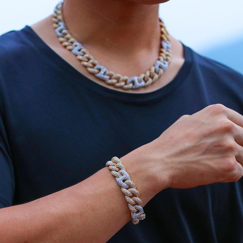 Изображение товара: Ожерелье D & Z мужское из кубинской цепи, сверкающая цепь 15 мм, 2 цвета камня, звено в коробке, модное Ювелирное Украшение в стиле хип-хоп, с фианитами, в стиле хип-хоп, рэпер
