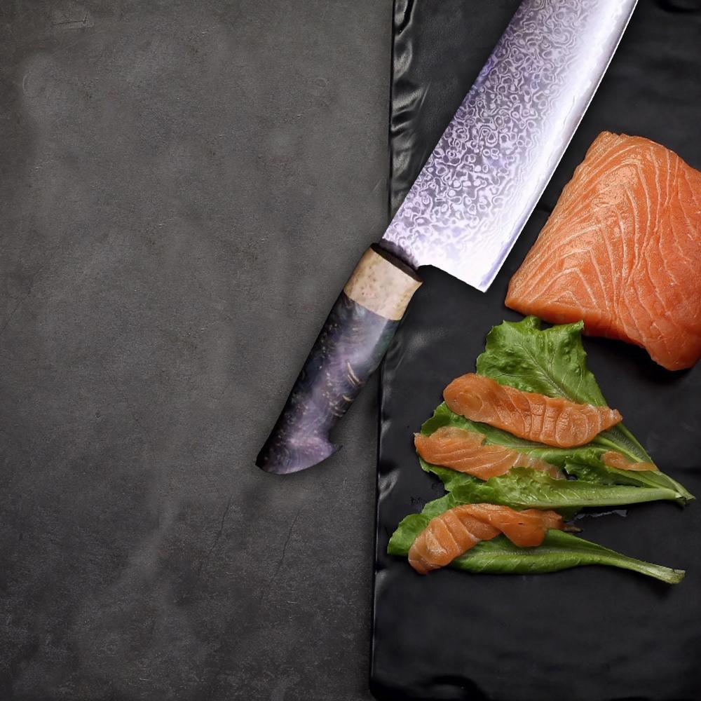Изображение товара: VG10 нож шеф-повара из дамасской стали с деревянной ручкой, нож Gyuto, кухонные ножи из нержавеющей стали, инструменты для готовки с футляром