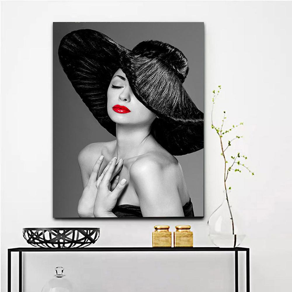 Изображение товара: Красивая женщина настенные художественные плакаты и принты украшения стены фотографии в виде красных губ, украшения дома холст для живописи