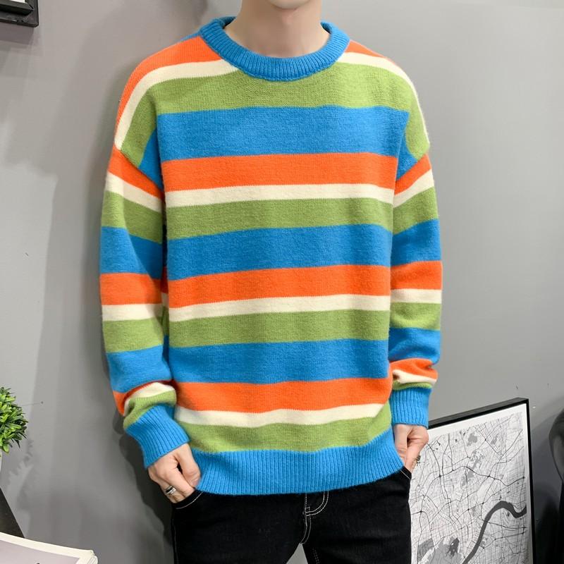 Изображение товара: Мужской трикотажный свитер в полоску, с круглым вырезом