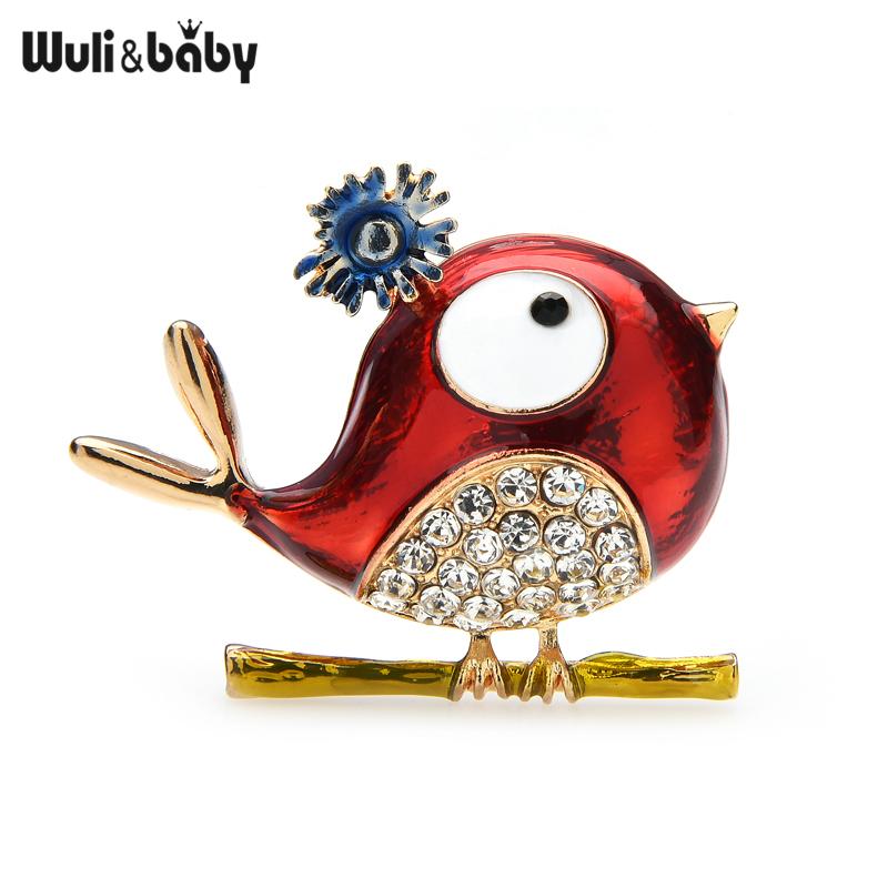 Изображение товара: Женская эмалированная брошь в виде птицы Wuli & baby, в форме цветка, на вечевечерние, повседневная, для офиса, Подарочная брошь, броши с птицами