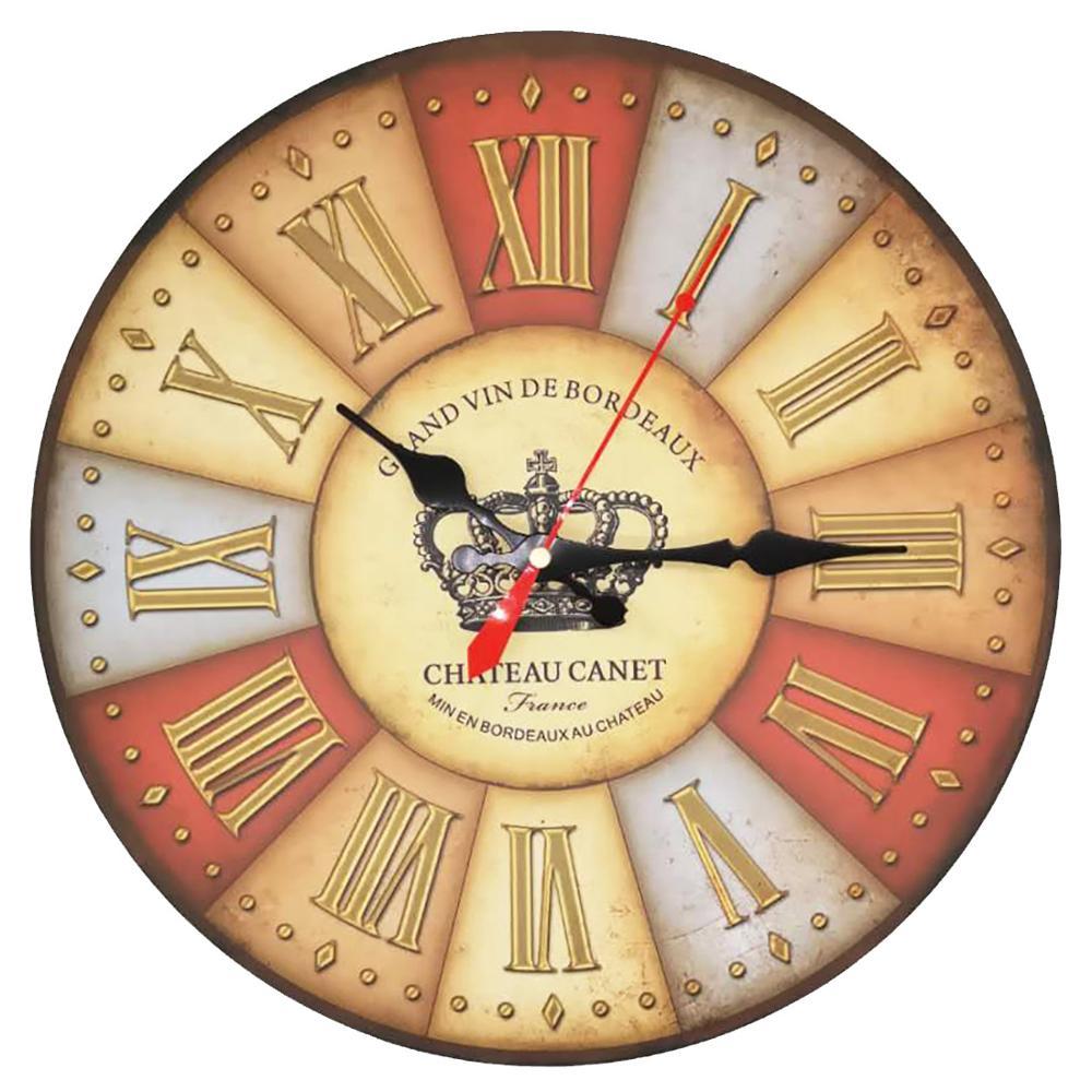 Изображение товара: Деревянные настенные часы в стиле ретро, кварцевые бесшумные большие винтажные потертые цветные бесшумные декоративные римские цифры, 12 дюймов
