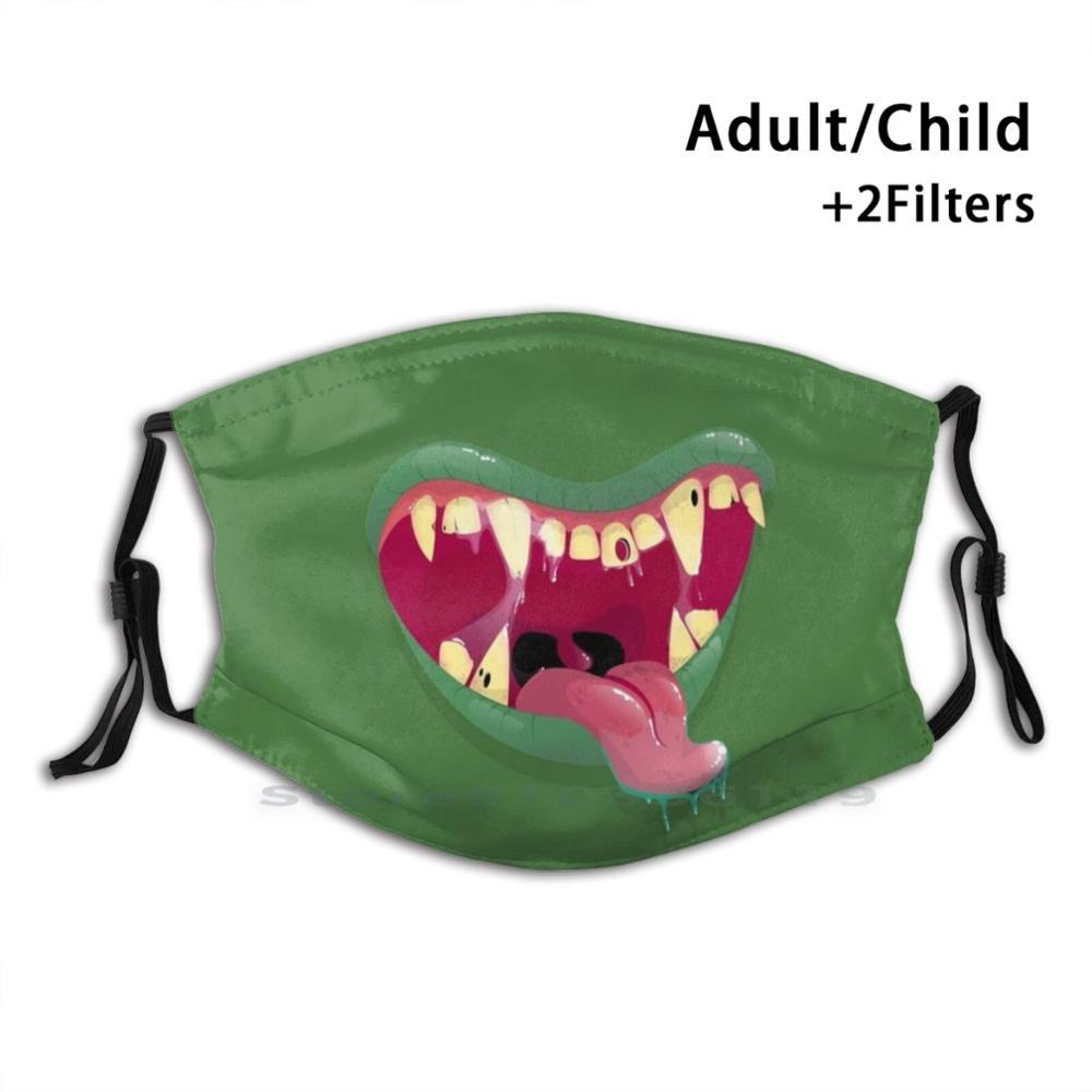 Изображение товара: Маска с открытым ртом и языком для Хэллоуина, многоразовая маска с принтом монстров для взрослых и детей, фильтр Pm2.5, маска для лица для детей