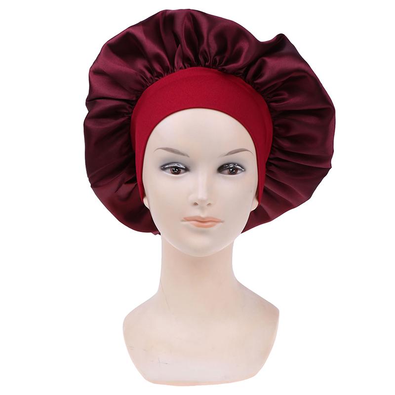 Изображение товара: 58 см шляпа для ночного сна, шелковая повязка на голову, настраиваемая шапочка для душа, вязаная шапка, однотонный, длинный Уход за волосами, Женская атласная шапочка