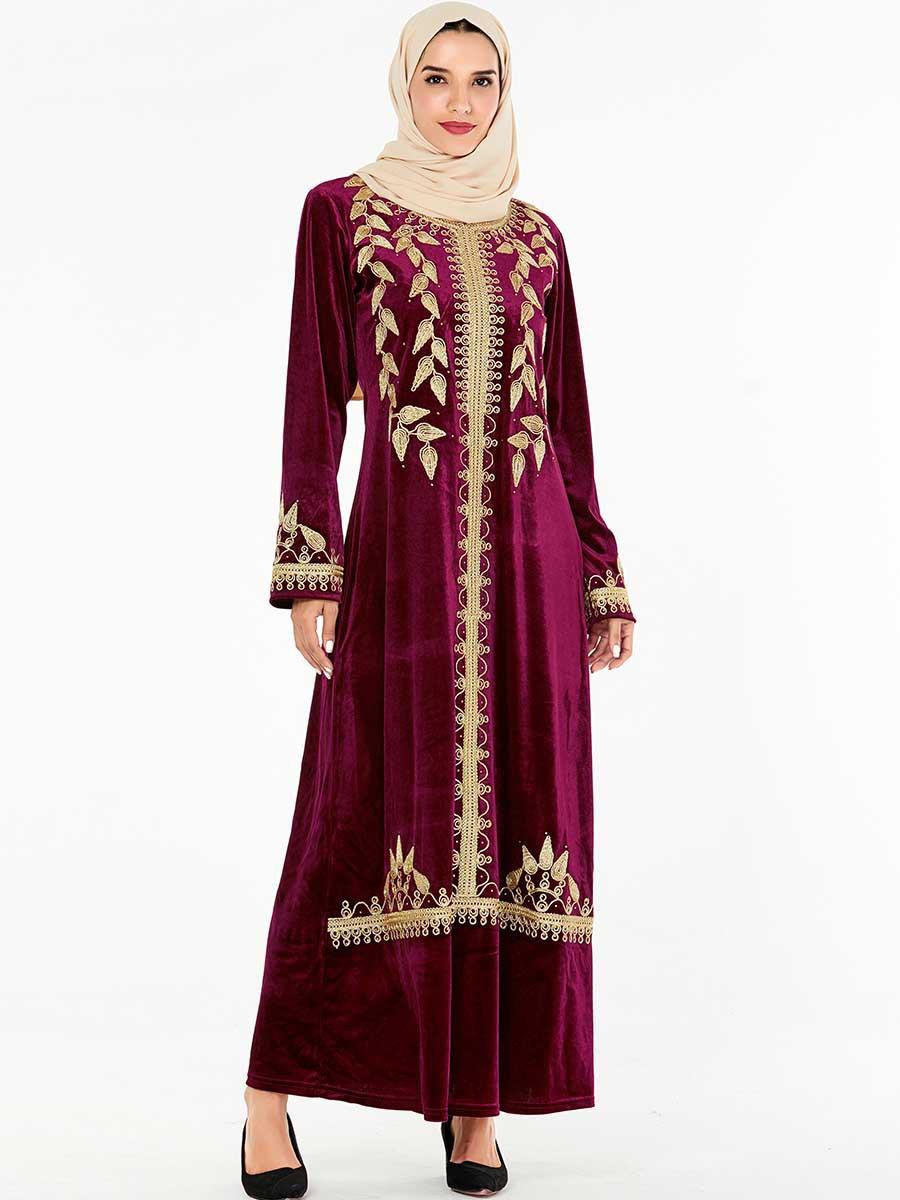 Изображение товара: Длинные платья, элегантное мусульманское платье-хиджаб, женское арабское платье Дубай из плюша с длинным рукавом, платье-абайя, кимоно, Турецкая мусульманская одежда