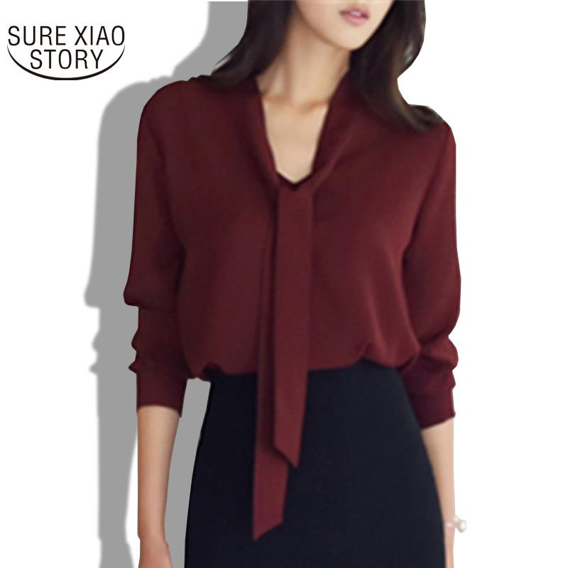 Изображение товара: Женские рубашки с галстуком-бабочкой, осенняя Женская одежда, Корейская Свободная шифоновая блузка с длинным рукавом, рубашка, Женская однотонная блузка 699C 30, 2021