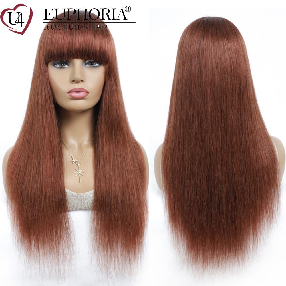 Изображение товара: Медовый блонд 27 прямые парики бразильские Remy человеческие волосы полная машина парики с челкой Бург красный 99J боб парики 8-28 дюймов EUPHORIA