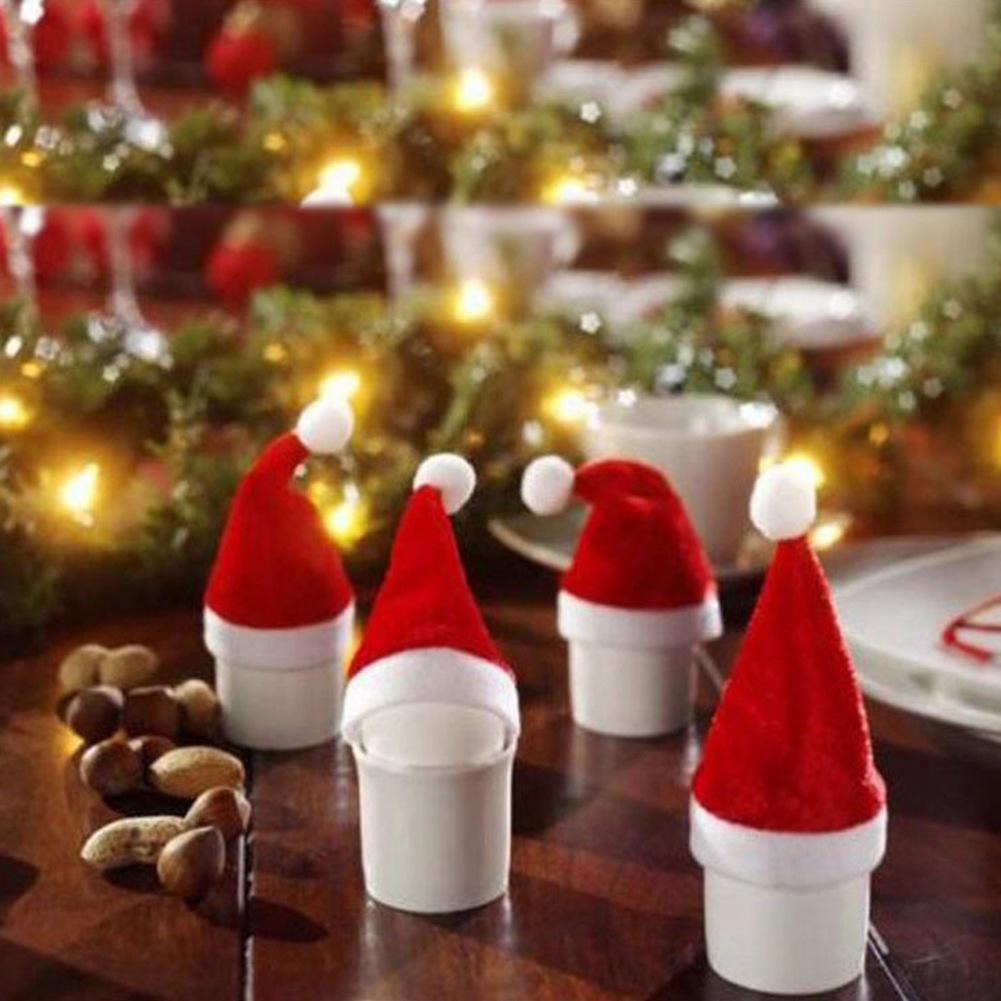Изображение товара: 10 шт. Рождественская шапка Санта-Клауса на чашку шляпа 11x7 см мини Санта крышка Рождественский подарок на Рождество крышка бутылки вина украшения