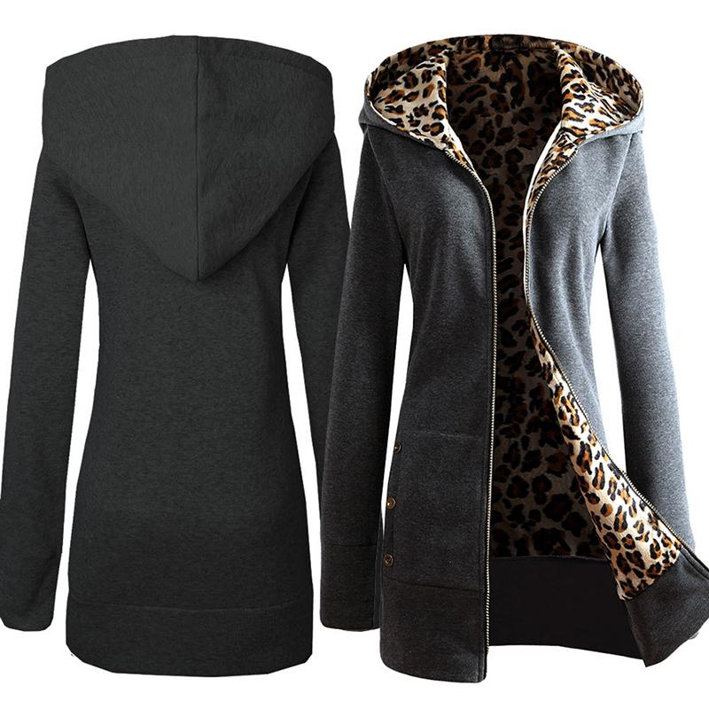 Изображение товара: Леопардовое пальто на молнии, женское бархатное плотное пальто с капюшоном, приталенная верхняя одежда, Женская куртка, Женская Осенняя куртка