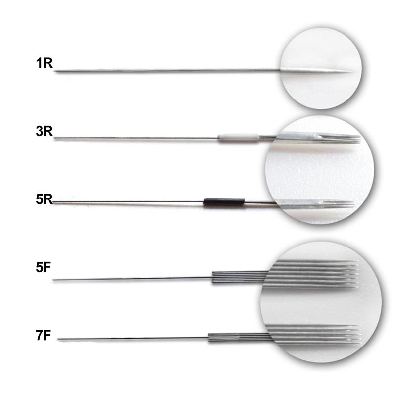 Изображение товара: 100 шт. 1R одноразовая дезинфекция профессиональная игла для татуировок для татуировки бровей машинка для заточки карандашей Набор для перманентного макияжа иголка PMU
