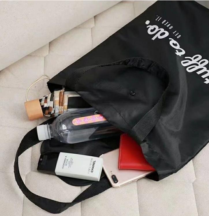 Изображение товара: Нейлоновые черные многоразовые сумки для покупок, Женская Складная Сумка-тоут, портативная Экологически чистая тканевая сумка для продуктов, складные вместительные сумки
