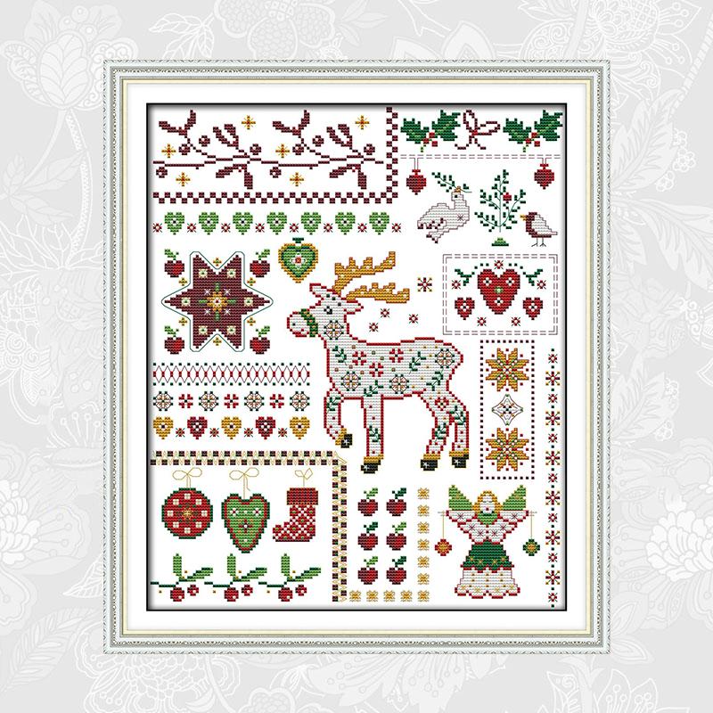 Изображение товара: Santa Elk with Dolls Cross Stitch Pattern Counted 14CT 11CT Printed Fabric Cross-stitch Kits DIY Handmade Embroidery Sets