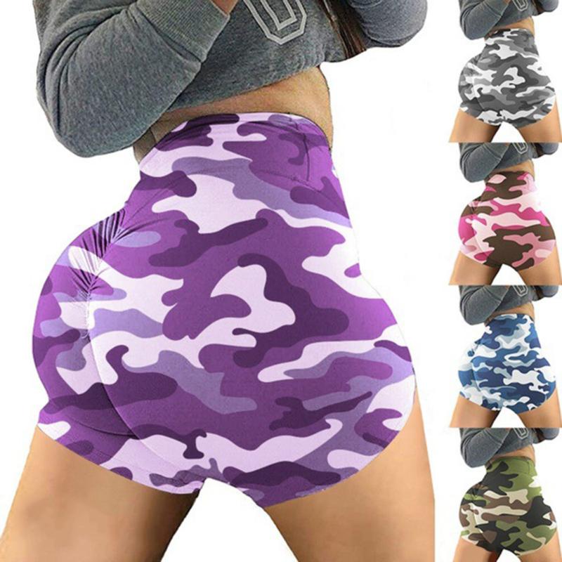 Изображение товара: Женские камуфляжные шорты с завышенной талией, облегающие шорты для фитнеса с эффектом пуш-ап, спортивные эластичные шорты с принтом для женщин