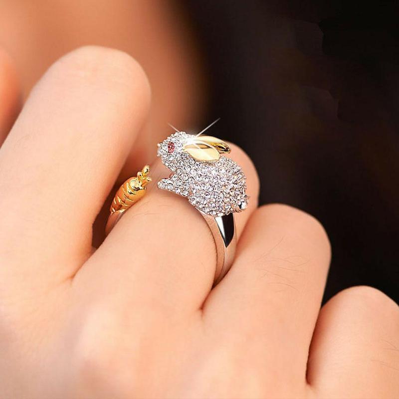 Изображение товара: Milangirl кубический цирконий открытые Свадебные Регулируемые кольца милое кольцо на палец кролик животные ювелирные изделия кольца в форме кролика для женщин