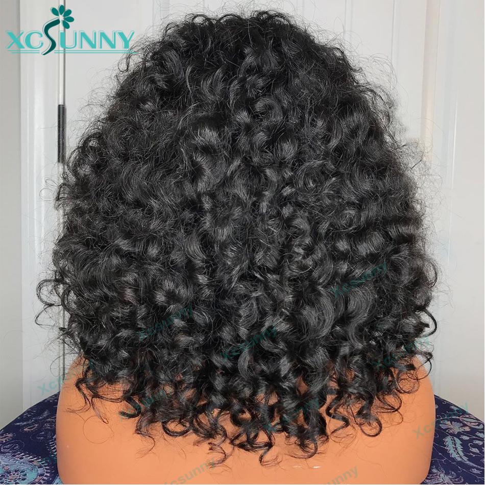 Изображение товара: Парик с челкой xcsunny для женщин, бразильские кудрявые Человеческие волосы Remy, 18 дюймов, плотность 200