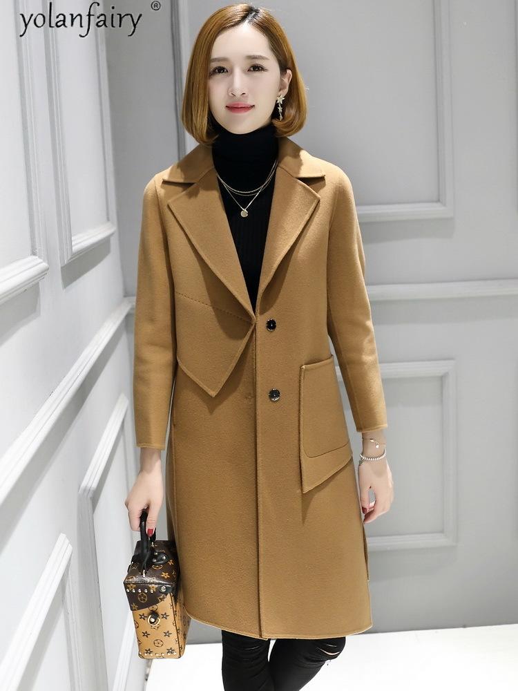 Изображение товара: 100% Wool Coat Women Autumn Spring Long Woman Jacket Coats for Women Korean Elegant Clothes Abrigos Para Mujer JM1711 KJ5914