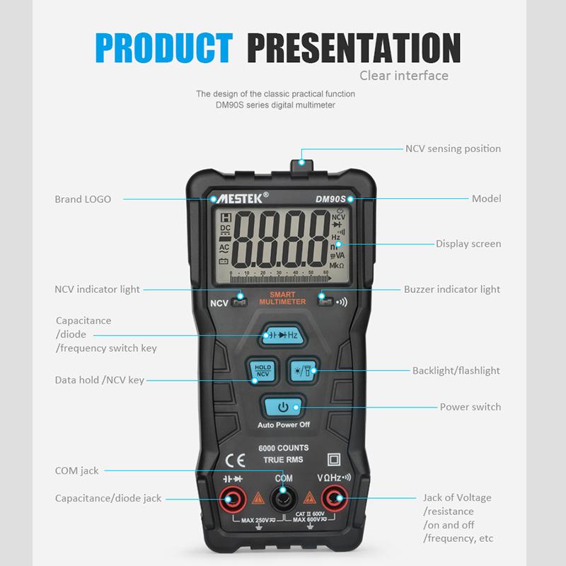 Изображение товара: DM90S высокоскоростной полностью умный мультиметр NCV True RMS цифровой автоматический анти-горение портативный умный Универсальный мультиметр