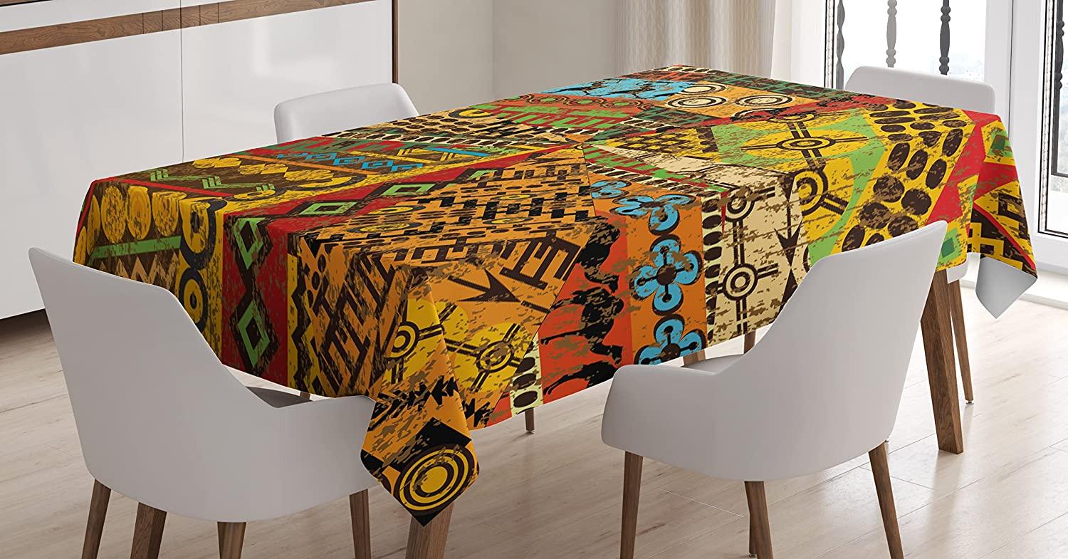 Изображение товара: Дизайнерский Африканский гранж-коллаж с мотивами, традиционное искусство, украшенный геометрическим рисунком, обеденная комната, кухня, индивидуальный чехол для стола