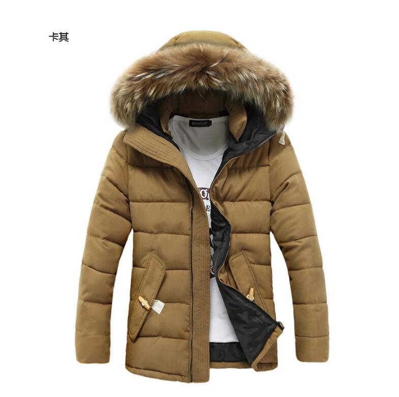 Изображение товара: Утепленная Мужская парка, мужская зимняя куртка 2019, мужская верхняя одежда с меховым воротником, повседневное длинное хлопковое стеганое Мужское пальто с капюшоном