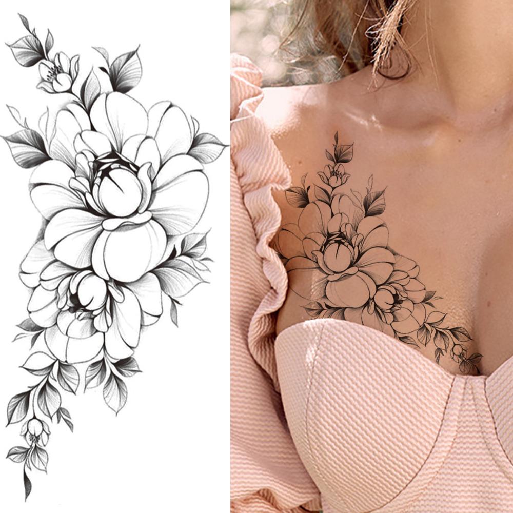 Изображение товара: Реалистичные временные тату-наклейки с искусственными цветами для женщин, сексуальные пионы, розы, водостойкая тату-паста, искусственная кожа