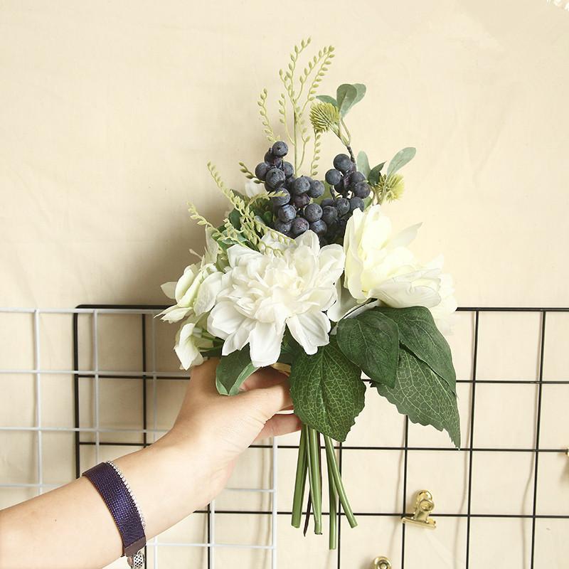 Изображение товара: Шелковые ягоды, дахия пиона, букет невесты, свадебные декоративные шелковые цветы, искусственные цветы для украшения дома, аксессуары