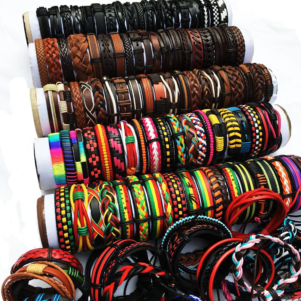 Изображение товара: Плетеные браслеты ручной работы WP15 для мужчин и женщин, модные кожаные ювелирные украшения для подарка, 50 шт./лот