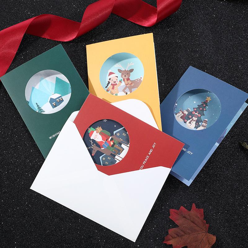 Изображение товара: Рождественская поздравительная открытка, 4 стиля, шт./упак. г., новогодняя благословенная открытка, милая бумага, открытка с сообщением с конвертом внутри