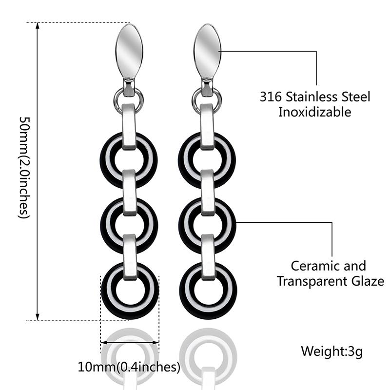 Изображение товара: Модные элегантные три круга черные белые керамические серьги из нержавеющей стали никогда не выцветают для женщин Свадебные ювелирные изделия для помолвки