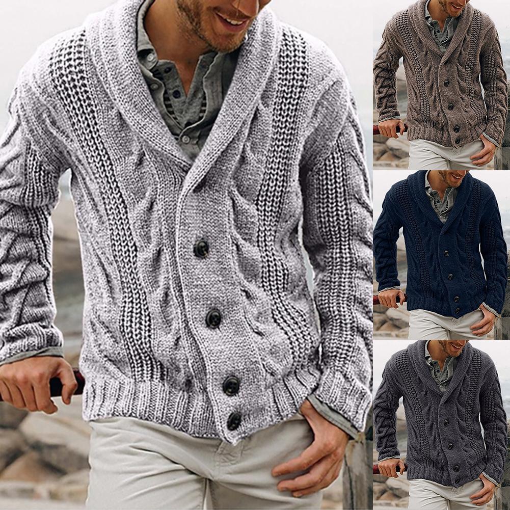Изображение товара: Мужской вязаный свитер, однотонный, теплый жакет, Повседневный Кардиган, Осень-зима кардиган с пуговицами
