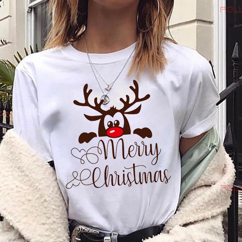 Изображение товара: Женская модная футболка с рождественским принтом, новая футболка с милым медведем в стиле Харадзюку, футболка с коротким рукавом, белая подходящая Всесезонная футболка