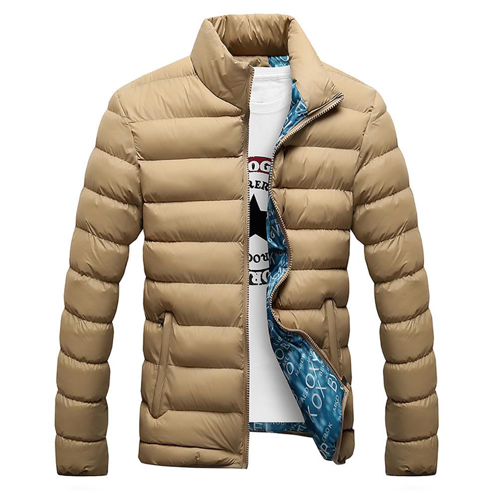 Изображение товара: Куртка мужская с воротником-стойкой, плотная теплая верхняя одежда на молнии, с хлопковой подкладкой, приталенный пуховик, модная верхняя одежда, осень-зима