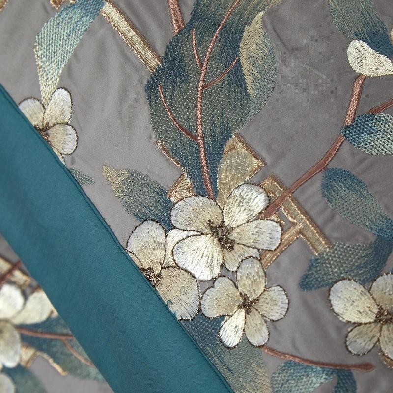 Изображение товара: Китайский стиль, винтажный шикарный пододеяльник с вышивкой, серый длинный штапельный хлопковый комплект постельного белья из 4 предметов, простыня для кровати королевского размера, пододеяльник