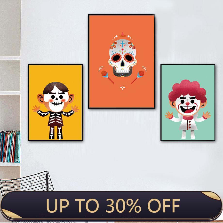 Изображение товара: Детские скандинавские плакаты и принты с черепом из мультфильма, настенная Картина на холсте для детской комнаты, настенные картины, домашний декор для детской комнаты