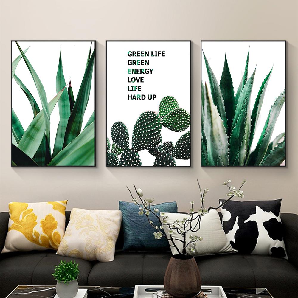 Изображение товара: Картина на холсте в скандинавском стиле, зеленые растения, суккуленты, кактус и Лист алоэ, настенные картины для гостиной, домашний декор