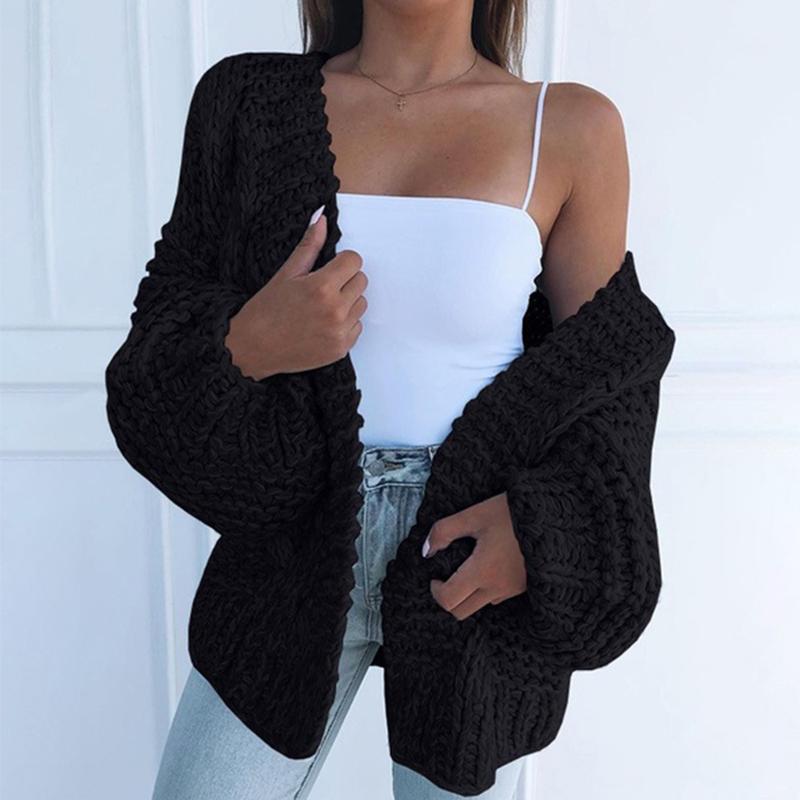 Изображение товара: Fashion Women V-neck Loose Cardigans Autumn Winter Batwing Sleeve Swearter Cardigan Ladies Solid Knitted Coats Outwear Knitwear