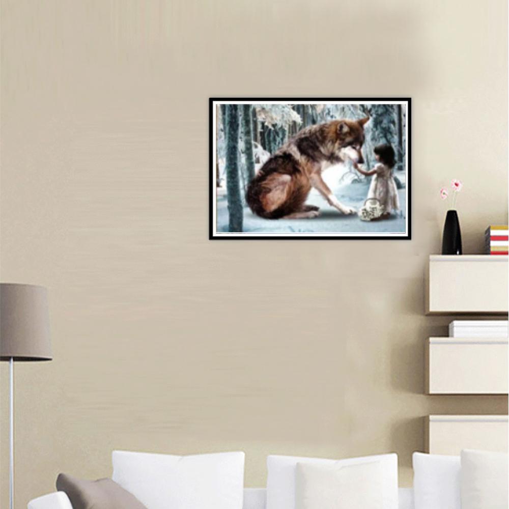 Изображение товара: DIY 5D алмазная картина Снежная девочка волк животное пейзаж полный круг алмаз ручная работа Вышивка крестом украшение дома обои patt