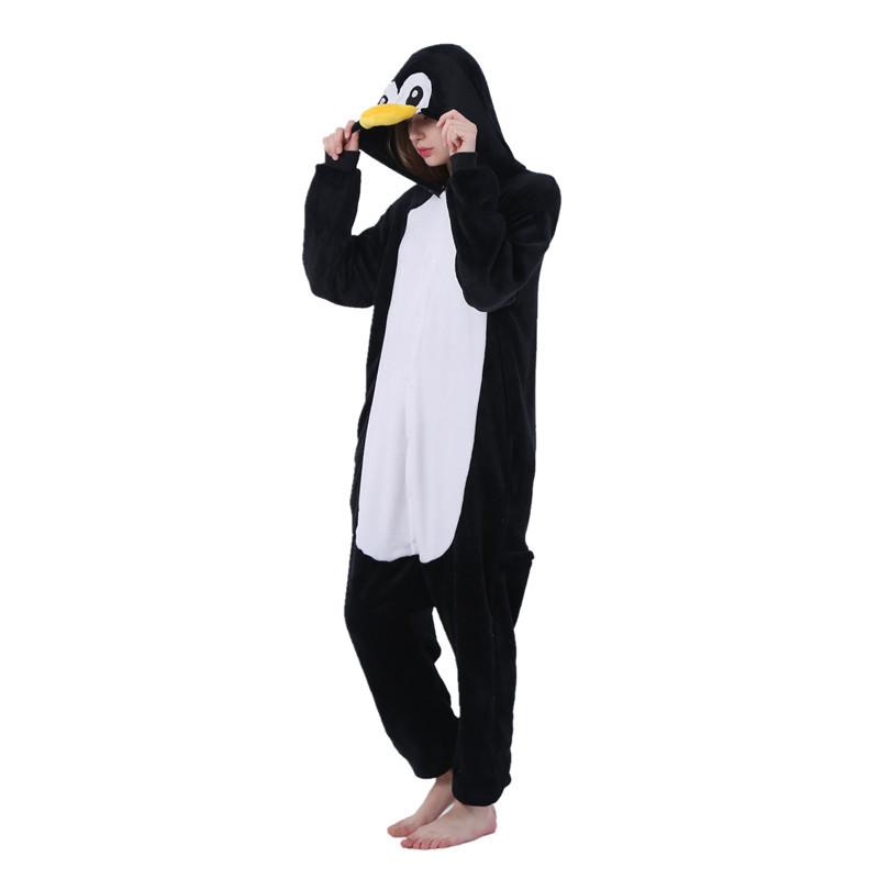 Изображение товара: 2019 зимние женские кигуруми, пижамные комплекты пижамы в виде пингвина, милая Фланелевая пижама в виде животных, ночная рубашка, теплая Пижама с капюшоном, костюм