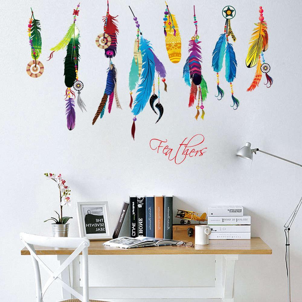 Изображение товара: 1 шт. фантастические креативные многоцветные настенные наклейки с перьями для спальни, столовой, гостиной, настенные наклейки, домашний декор, новая распродажа