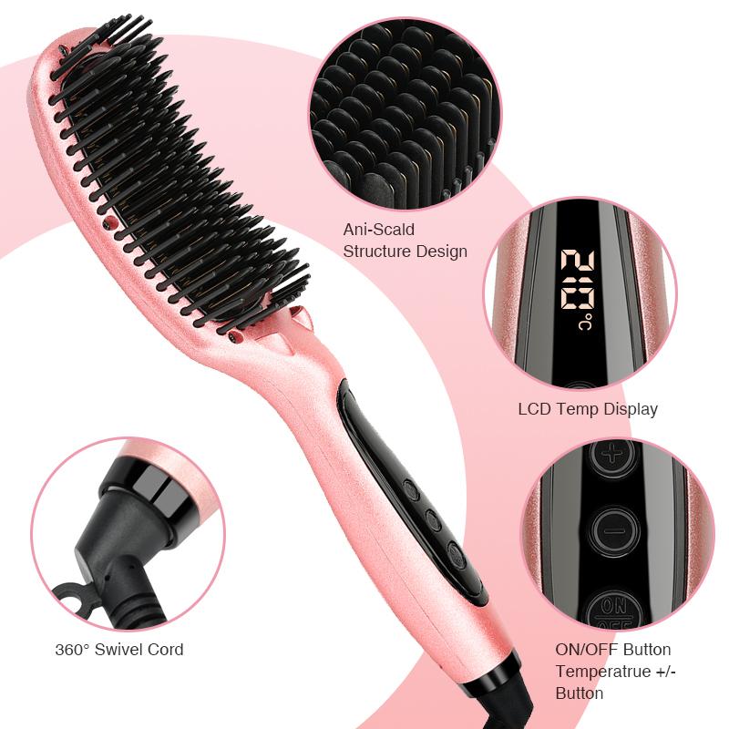Изображение товара: FMK PTC нагревательный выпрямитель для волос щетка расческа инфракрасная щетка для волос отрицательная Горячая ионная выпрямление волос электрические утюги щетка для волос
