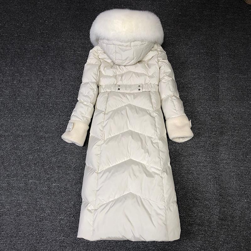 Изображение товара: Зимняя женская куртка с капюшоном, парка с воротником из натурального Лисьего меха, модные манжеты из овечьей шерсти, Длинные пуховики, женское теплое зимнее пальто